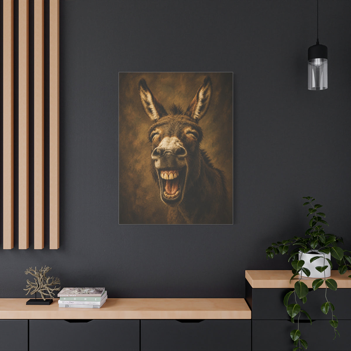 Laughing Donkey Matte Canvas Art – Humorous Animal Wall Décor, Stretched 1.25"