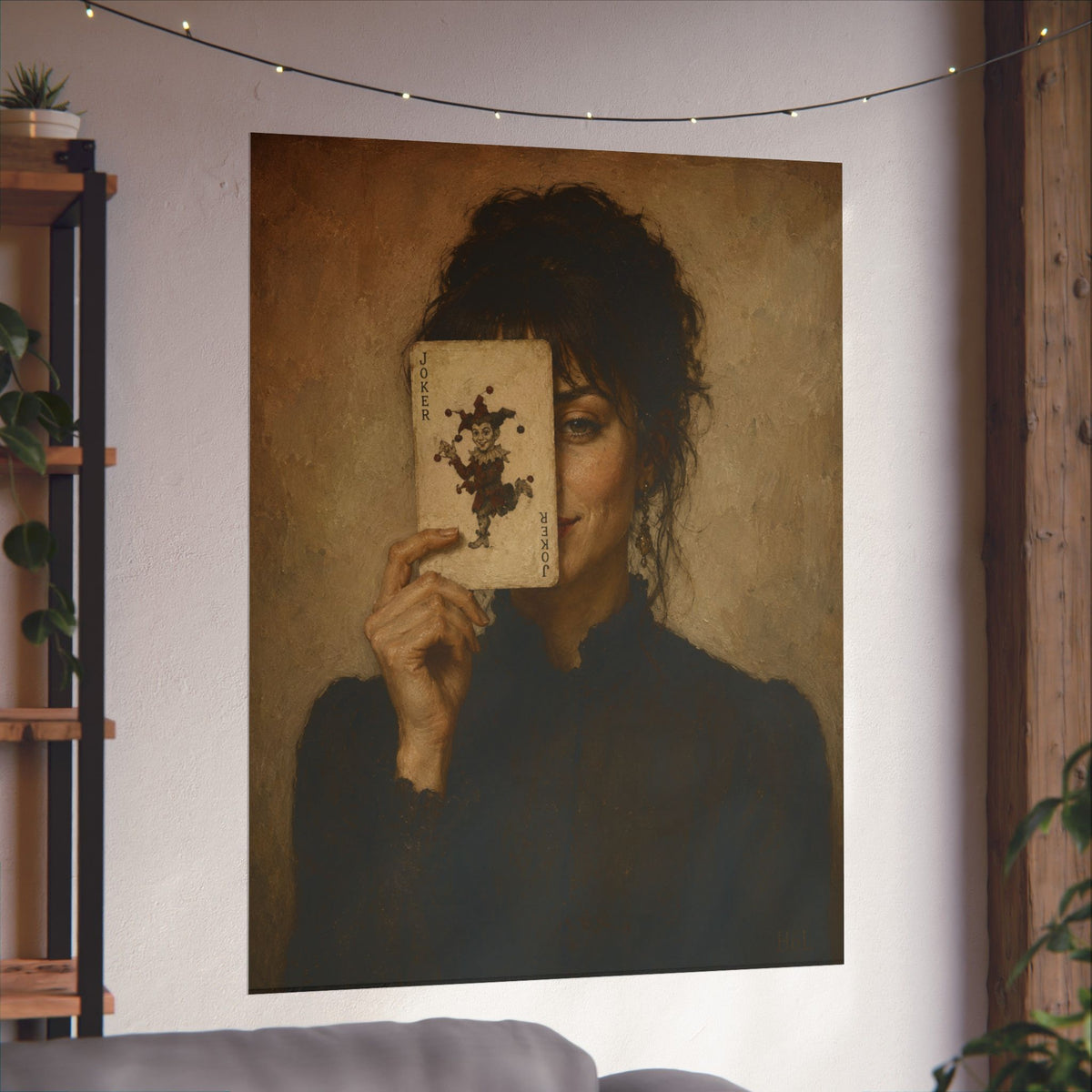 Vintage Portrait Poster — Woman Holding Rorschach Card Matte Vertical Print