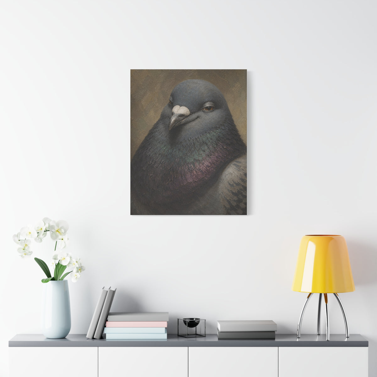 Regal Pigeon Portrait Matte Canvas Print — 'Smug Satirical Plump Pigeon'