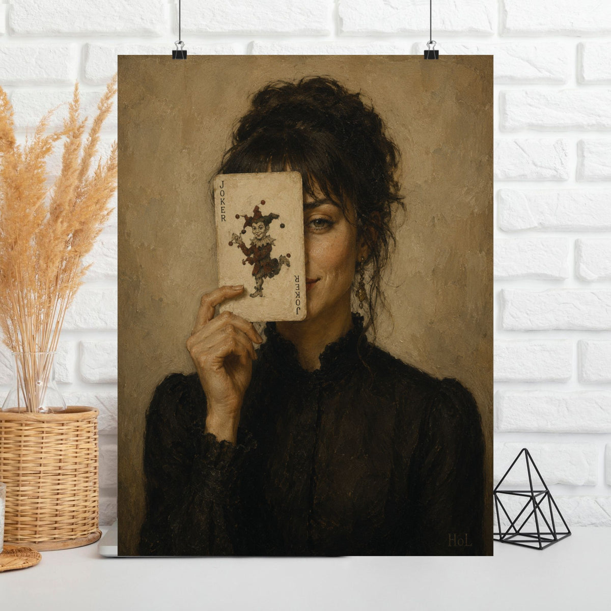 Vintage Portrait Poster — Woman Holding Rorschach Card Matte Vertical Print