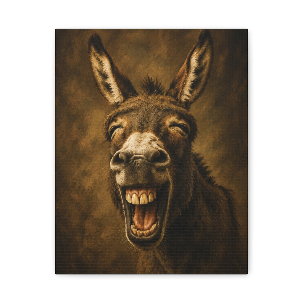 Laughing Donkey Matte Canvas Art – Humorous Animal Wall Décor, Stretched 1.25"