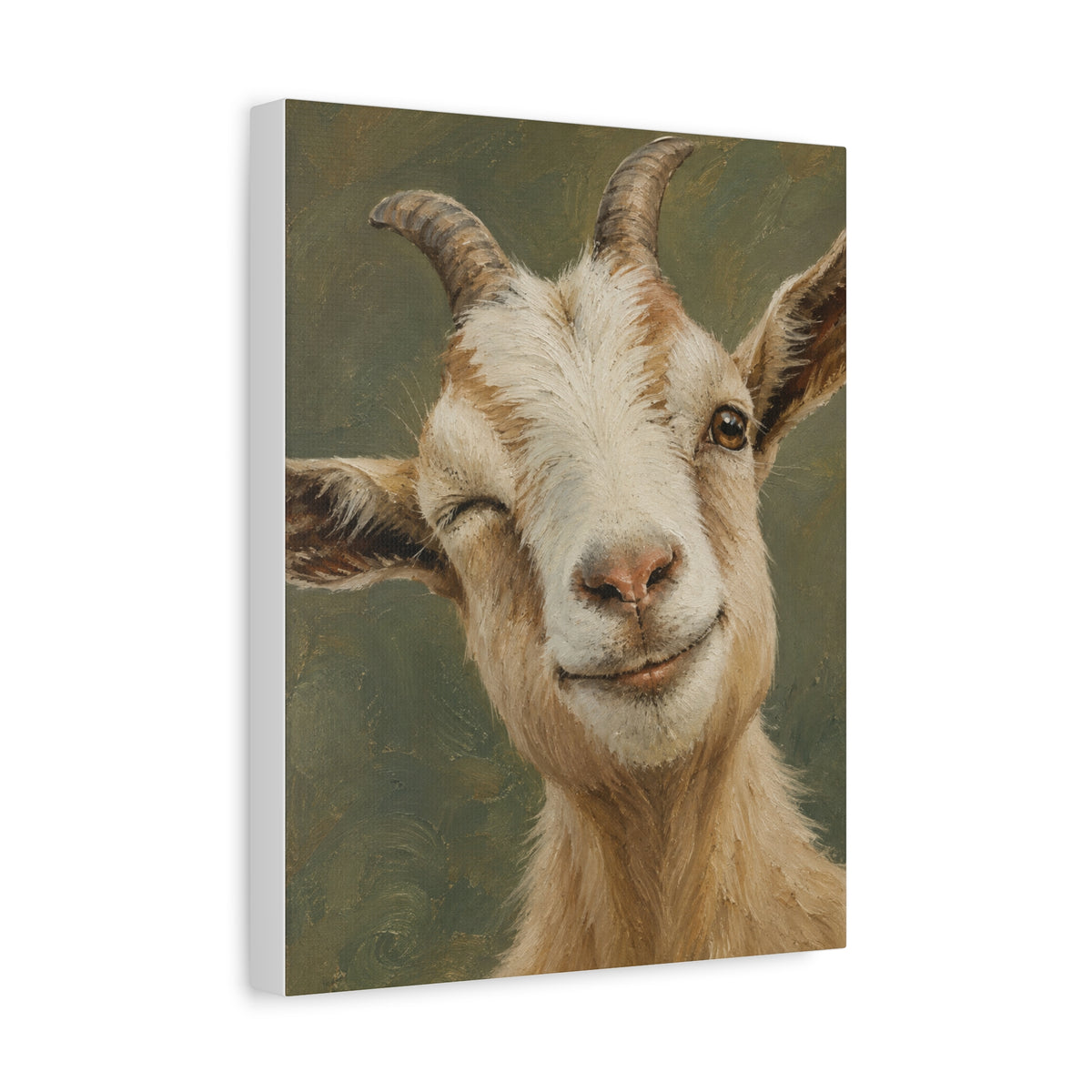 Winking Goat Canvas Art – Matte Stretched Farm Animal Wall Decor