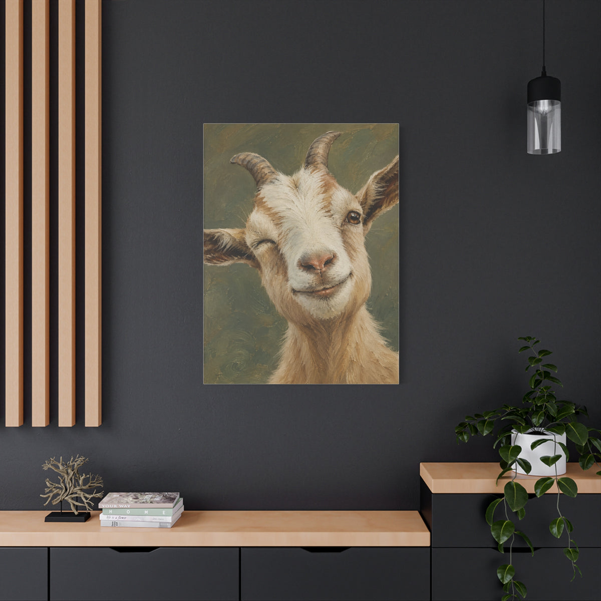 Winking Goat Canvas Art – Matte Stretched Farm Animal Wall Decor