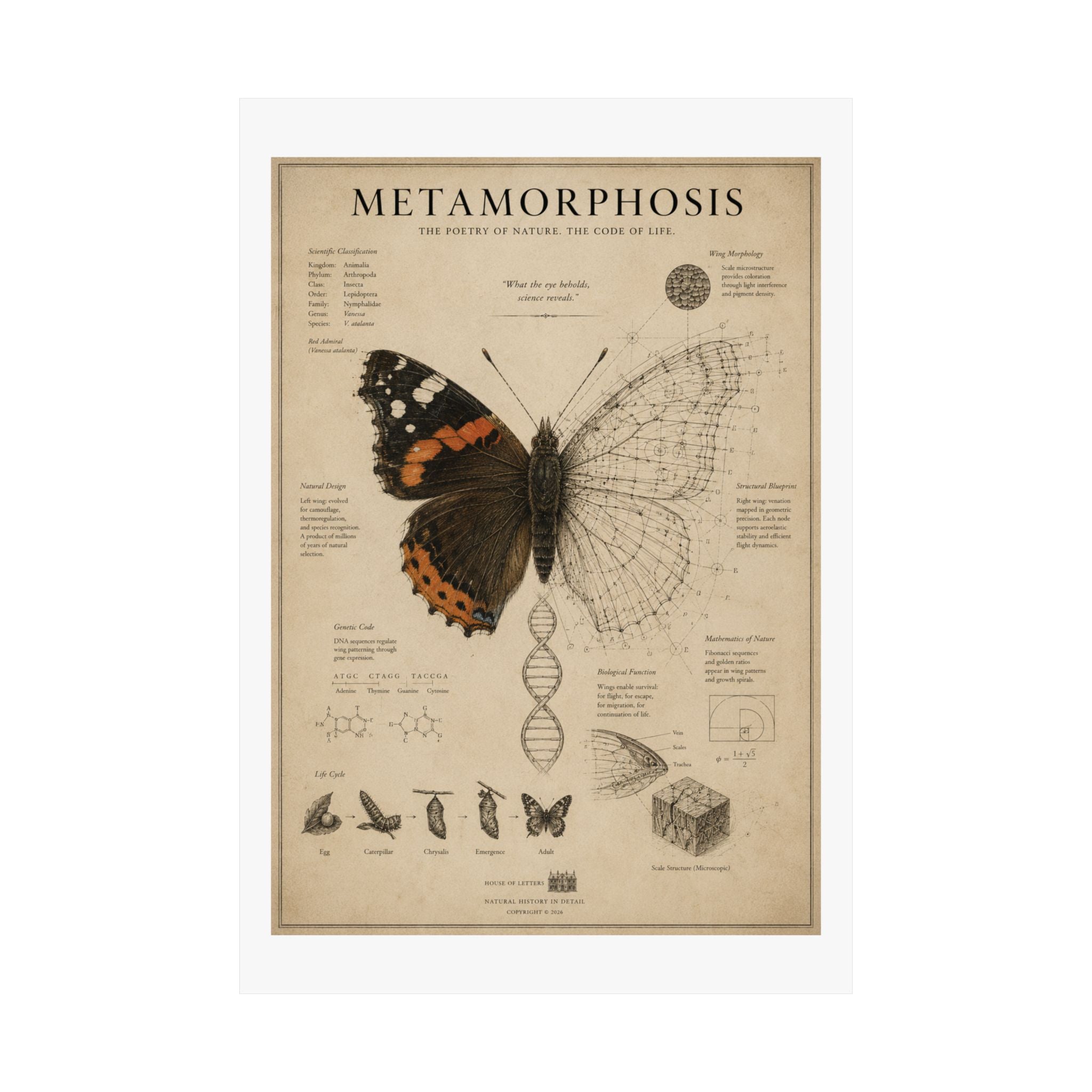 The Anatomy of Metamorphosis" Premium Art Print - The Poetry of Nature Meets the Code of Life