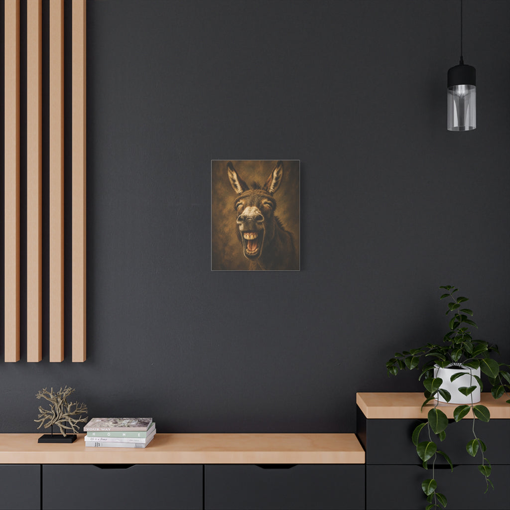 Laughing Donkey Matte Canvas Art – Humorous Animal Wall Décor, Stretched 1.25"
