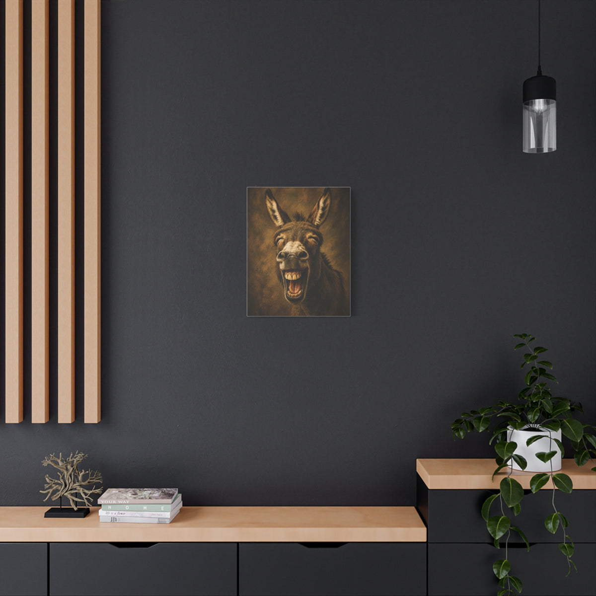 Laughing Donkey Matte Canvas Art – Humorous Animal Wall Décor, Stretched 1.25"