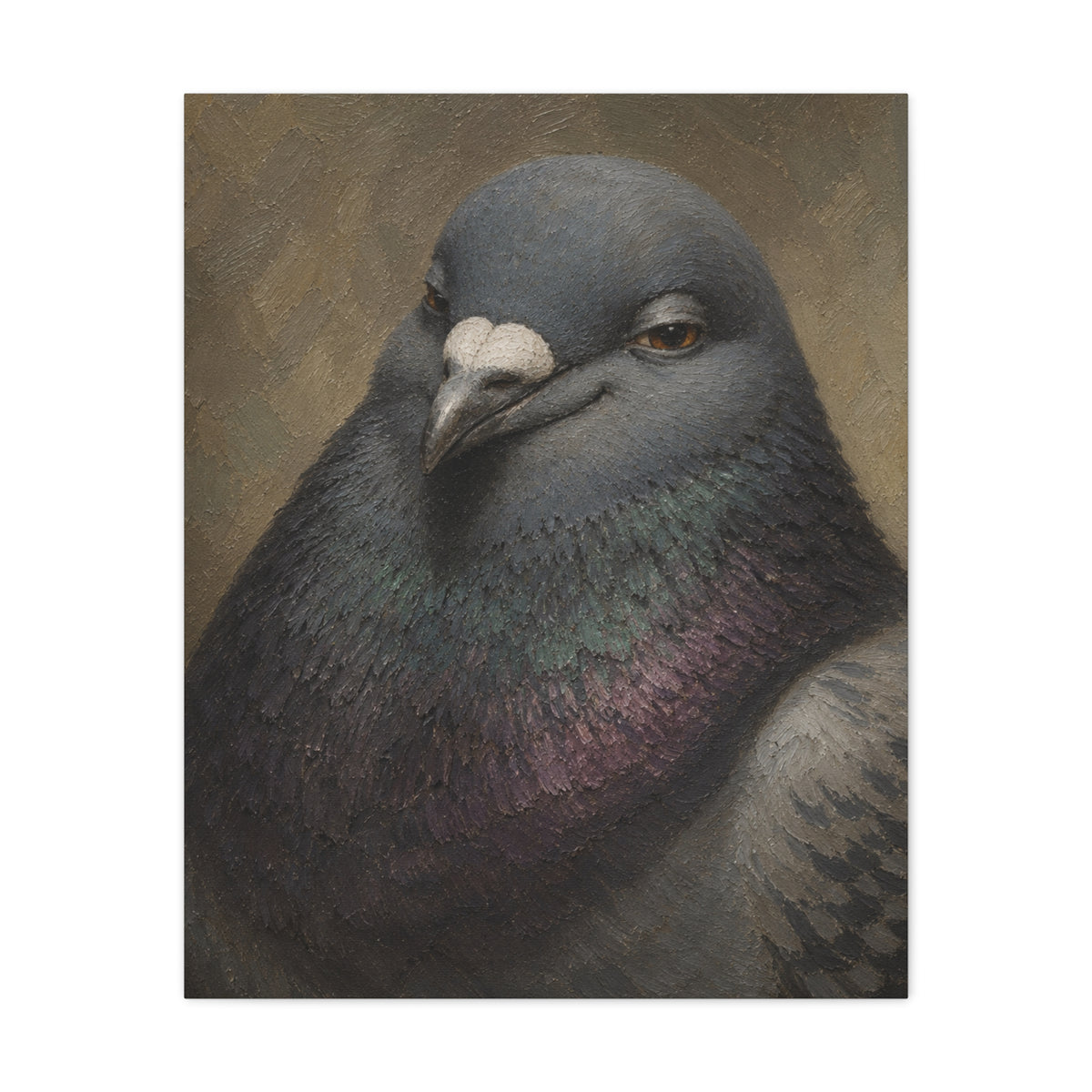 Regal Pigeon Portrait Matte Canvas Print — 'Smug Satirical Plump Pigeon'
