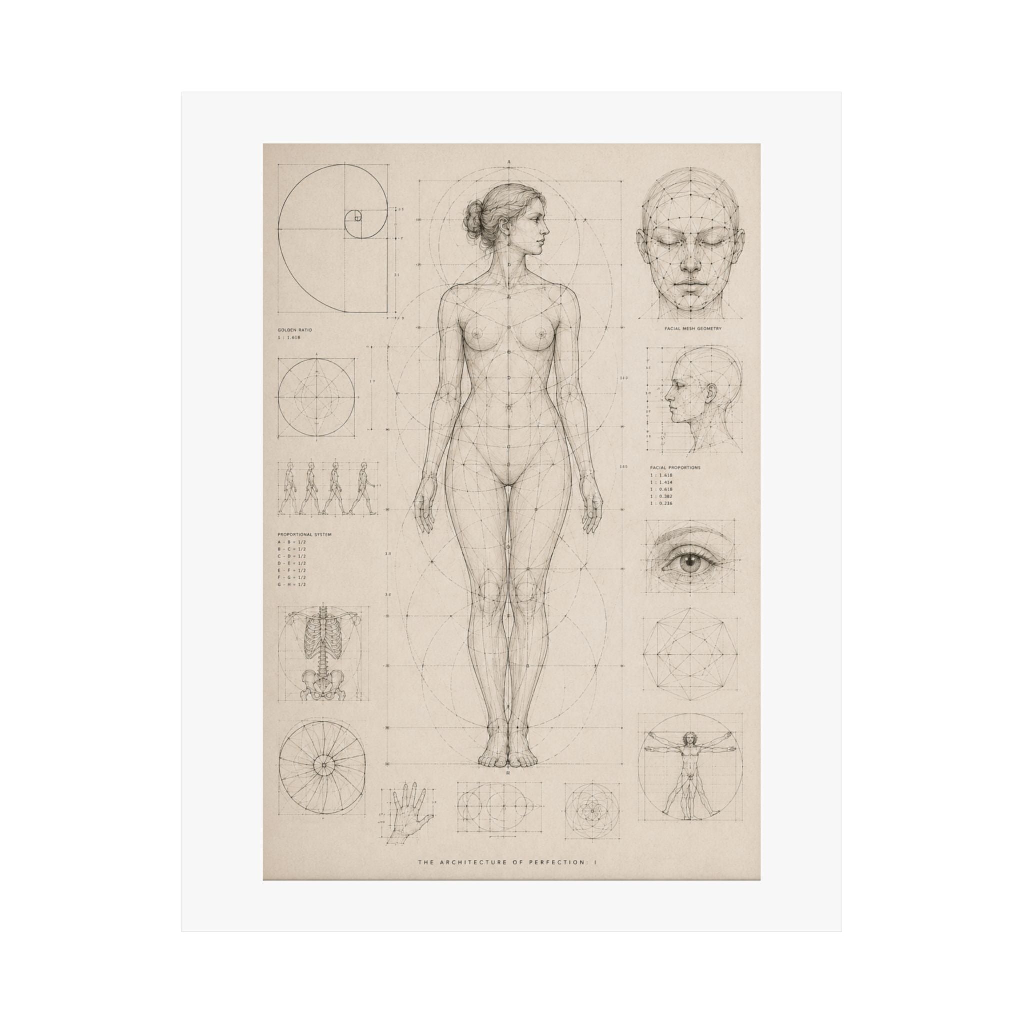 Anatomical Study Matte Poster — Vintage Human Proportions Print
