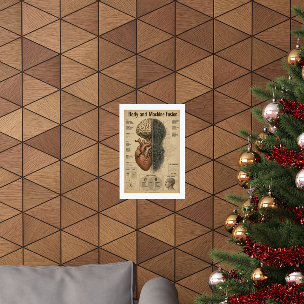 Bio-Mechanical Anatomy Chart Poster — Tech & Human Intelligence Dark Academia Art