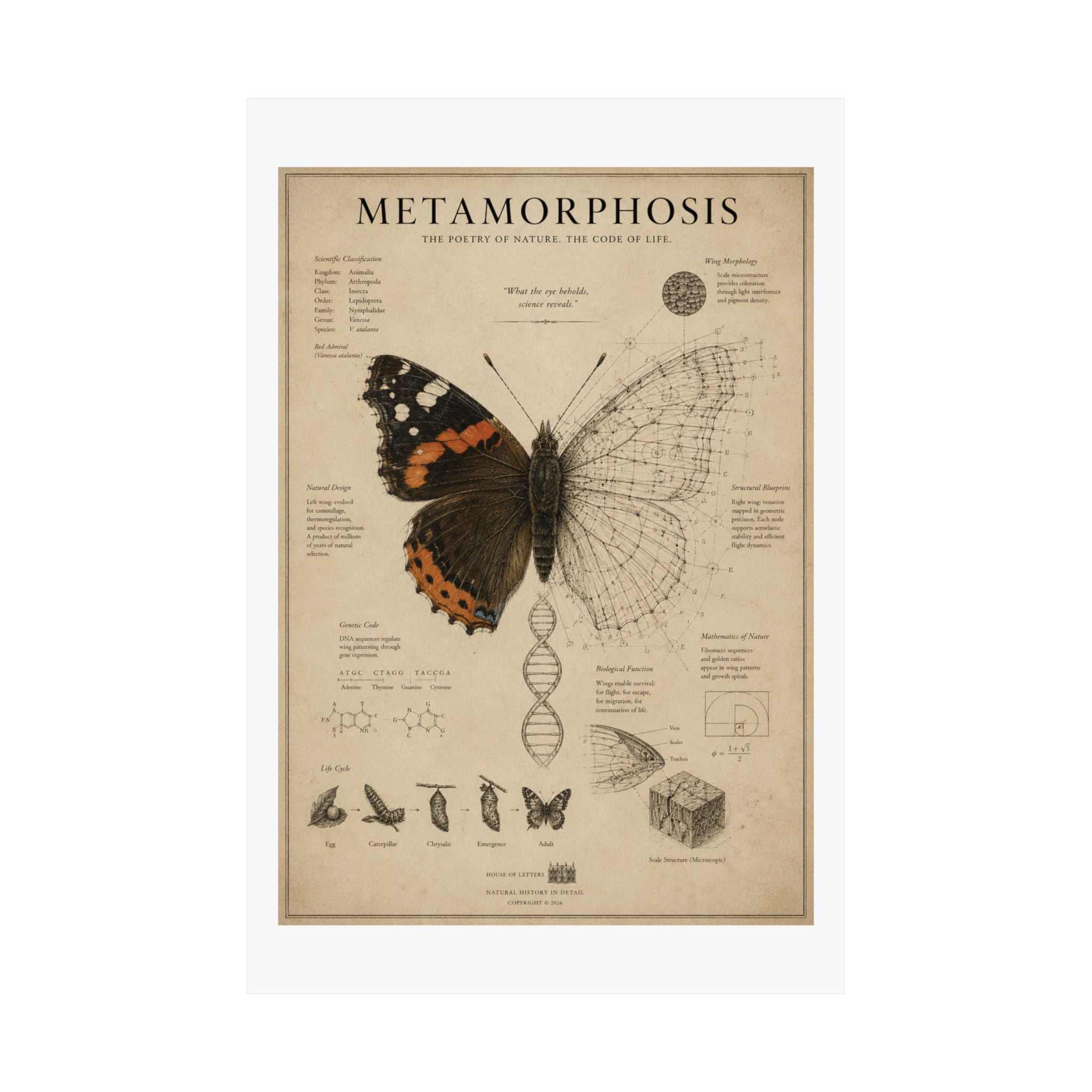The Anatomy of Metamorphosis" Premium Art Print - The Poetry of Nature Meets the Code of Life