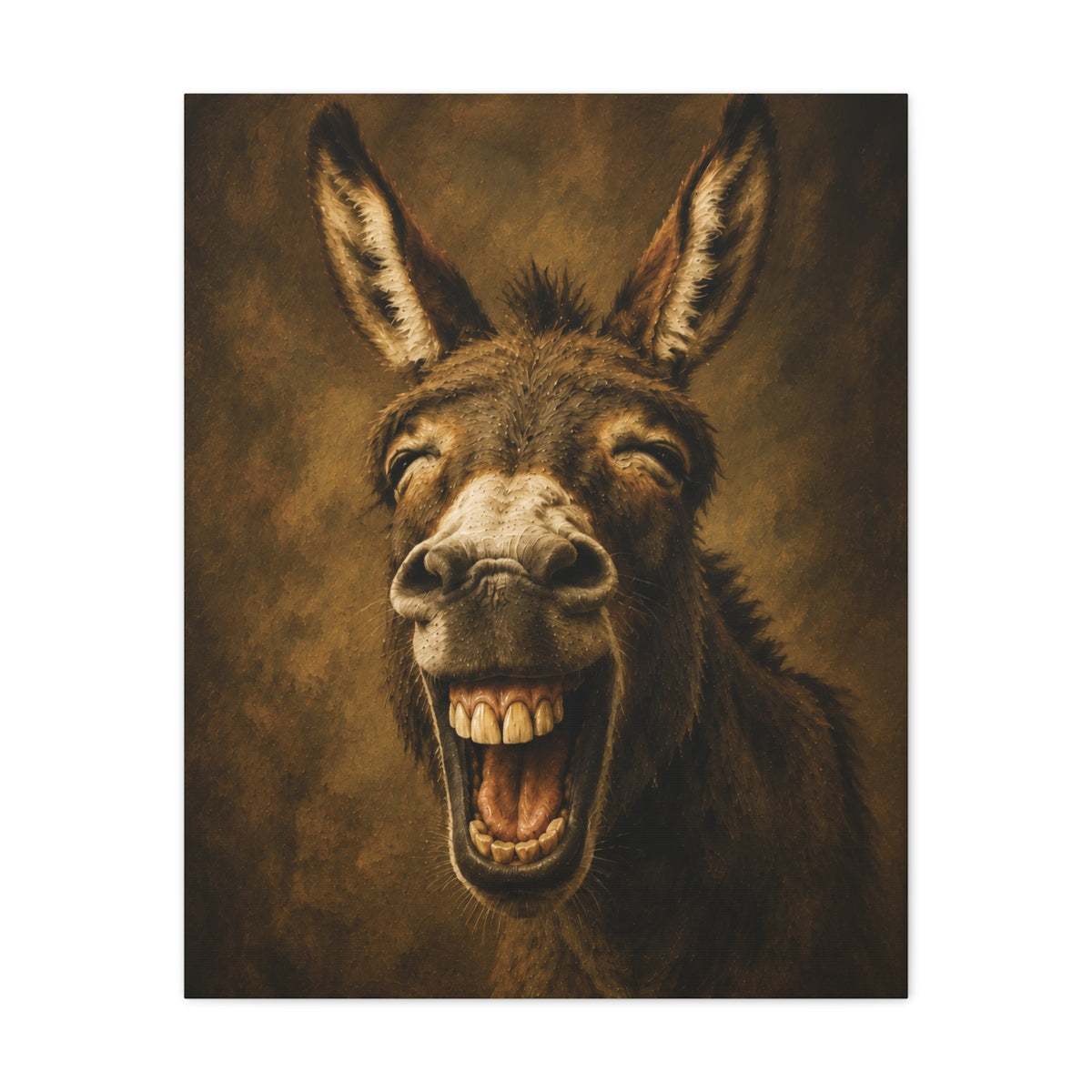 Laughing Donkey Matte Canvas Art – Humorous Animal Wall Décor, Stretched 1.25"