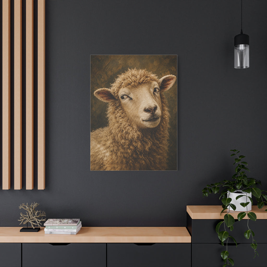 Playful Sheep Portrait Canvas Print — Rustic Farmhouse Wall Art