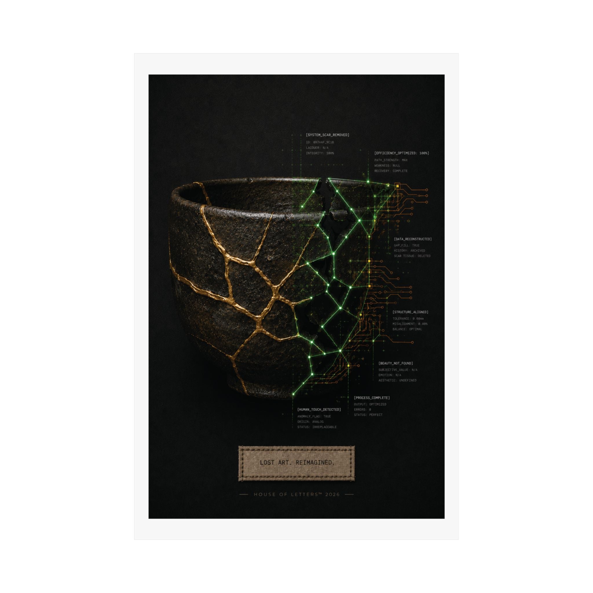 Lost Art. Reimagined. — Japanese Kintsugi & Tech Overlay Print | Premium Matte Wall Art