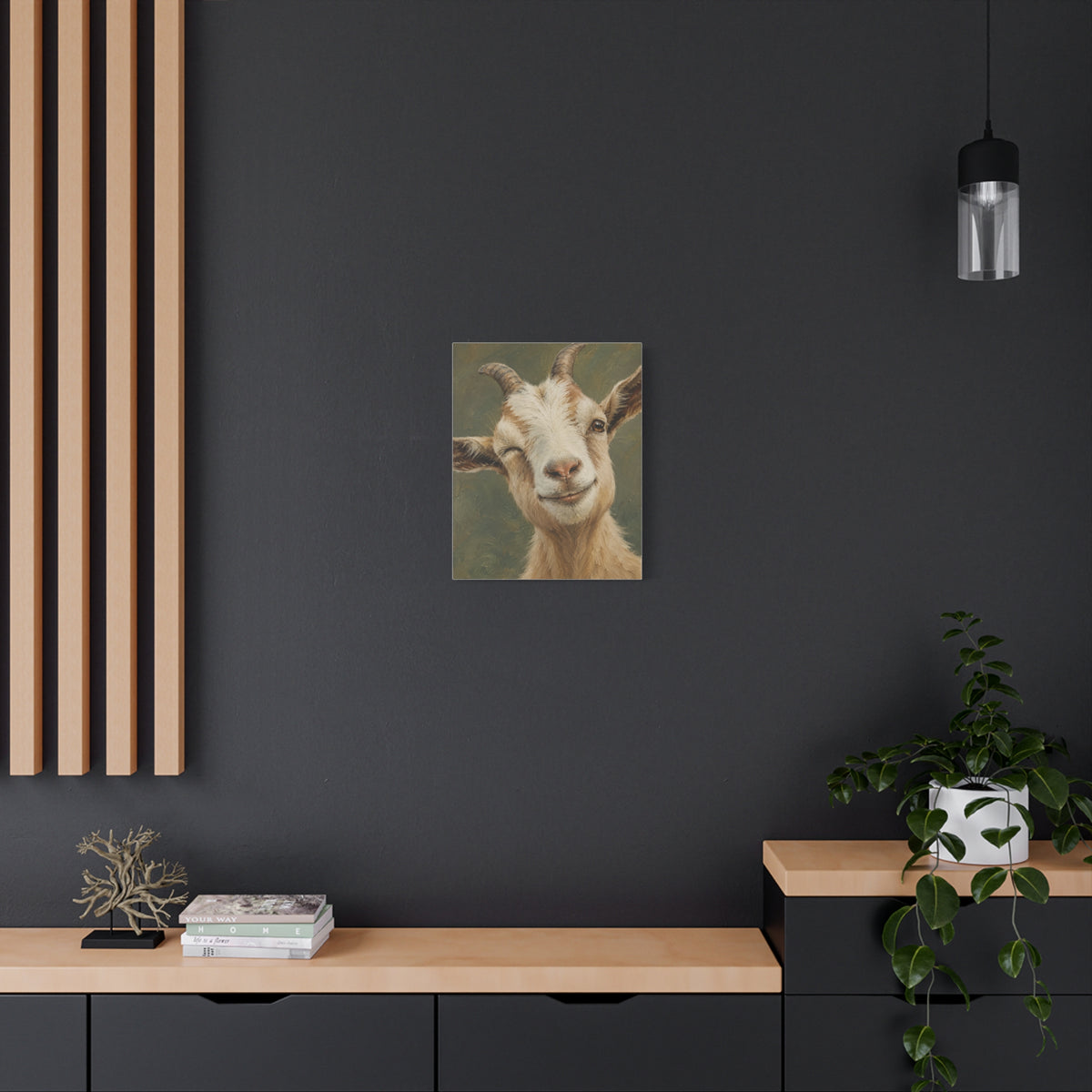 Winking Goat Canvas Art – Matte Stretched Farm Animal Wall Decor