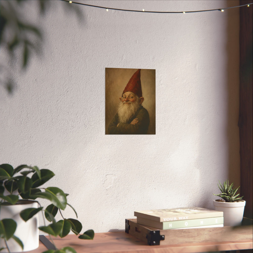 Vintage Smiling Gnome Poster — Matte Vertical Wall Art