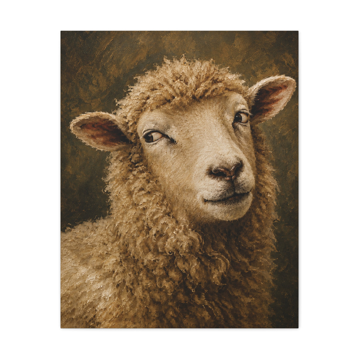 Playful Sheep Portrait Canvas Print — Rustic Farmhouse Wall Art