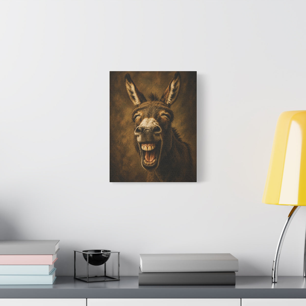 Laughing Donkey Matte Canvas Art – Humorous Animal Wall Décor, Stretched 1.25"