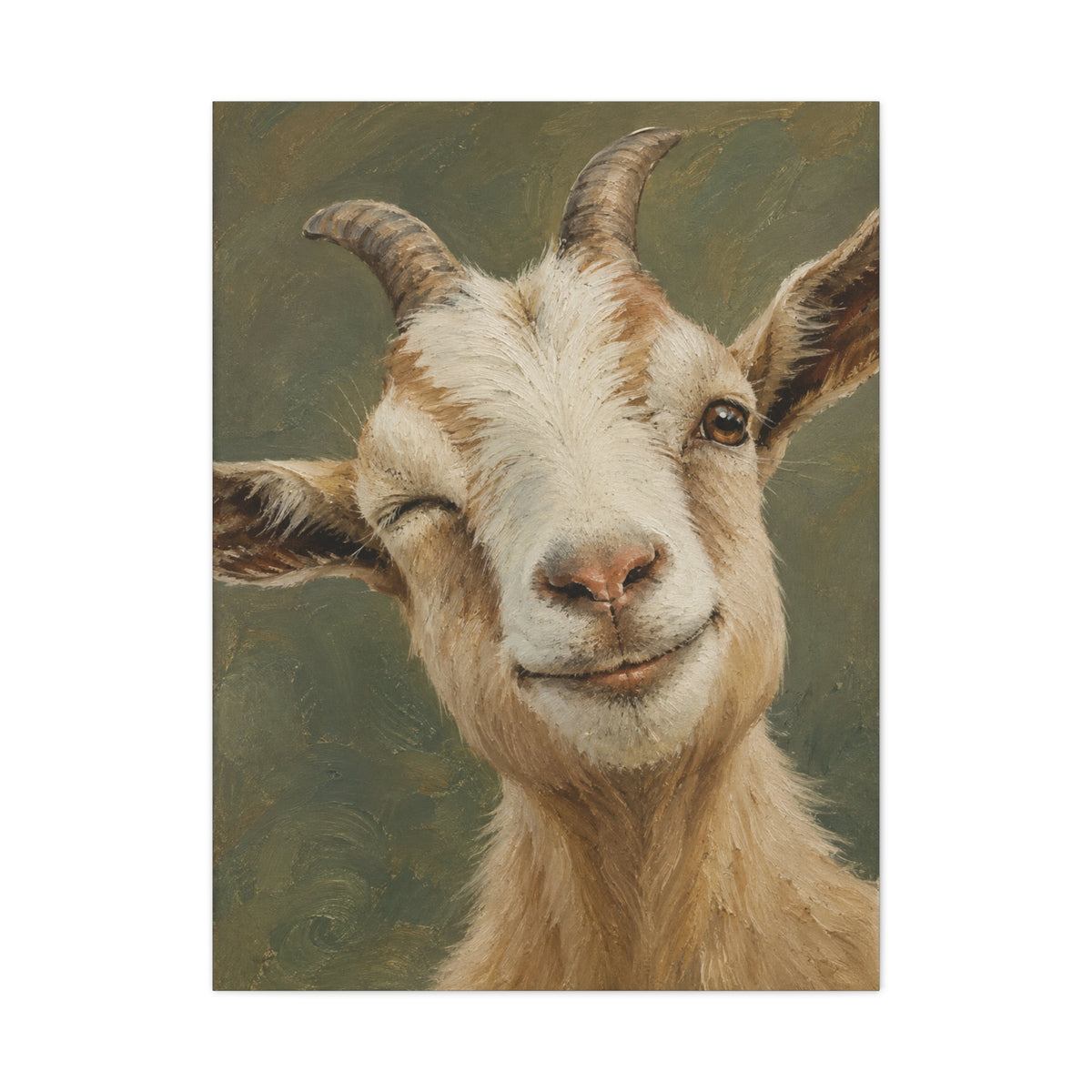 Winking Goat Canvas Art – Matte Stretched Farm Animal Wall Decor