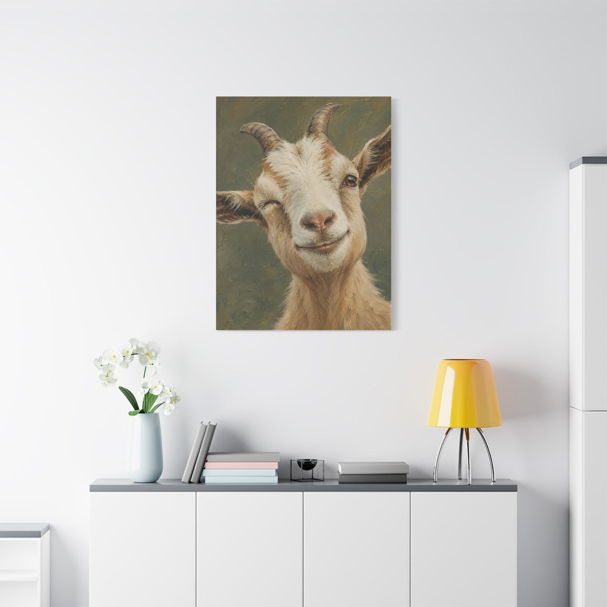 Winking Goat Canvas Art – Matte Stretched Farm Animal Wall Decor