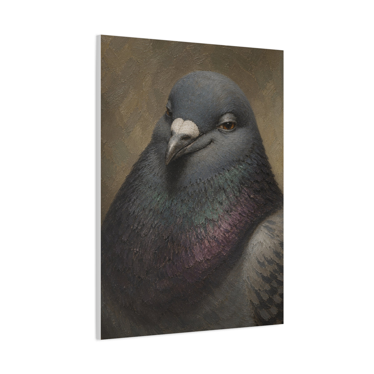 Regal Pigeon Portrait Matte Canvas Print — 'Smug Satirical Plump Pigeon'
