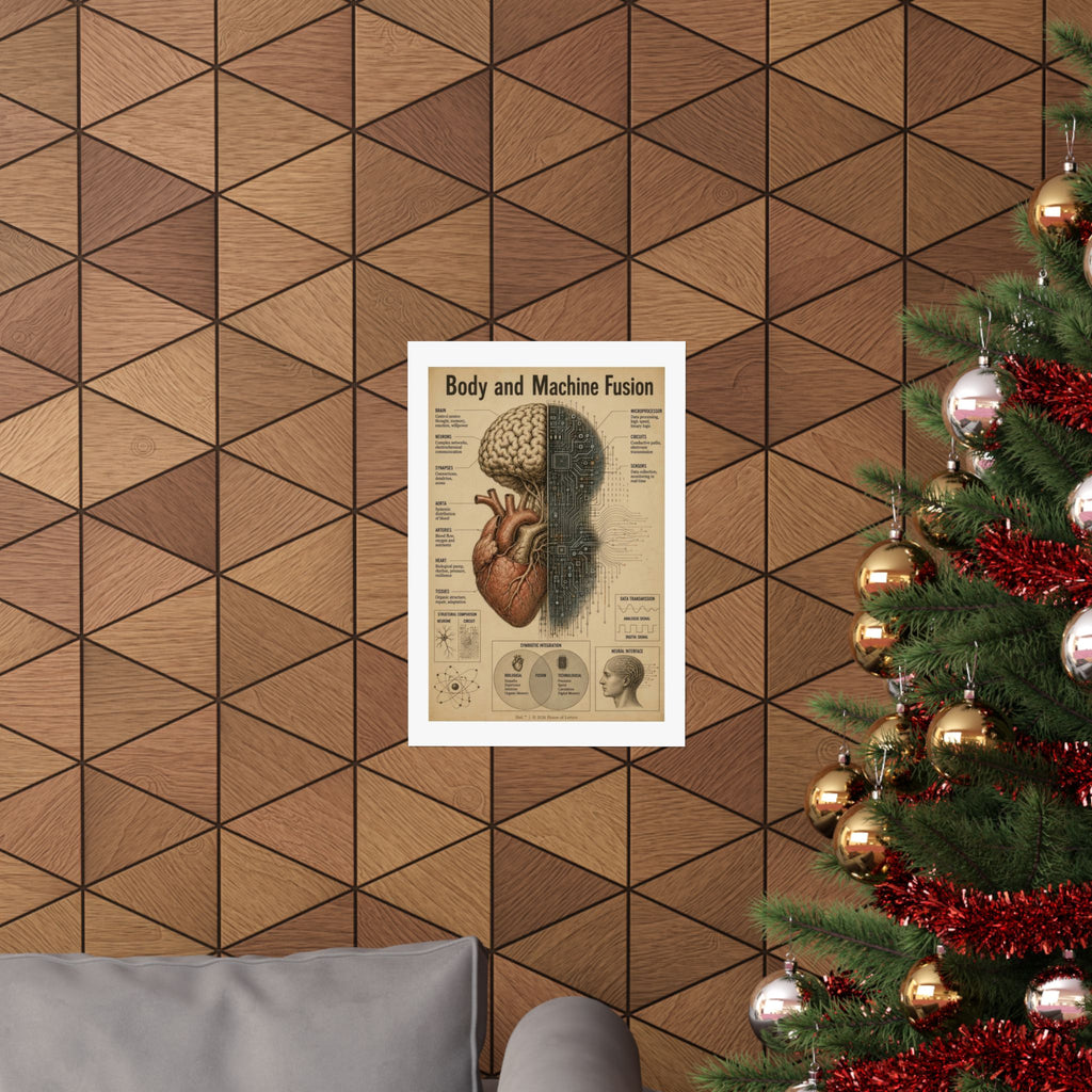Bio-Mechanical Anatomy Chart Poster — Tech & Human Intelligence Dark Academia Art