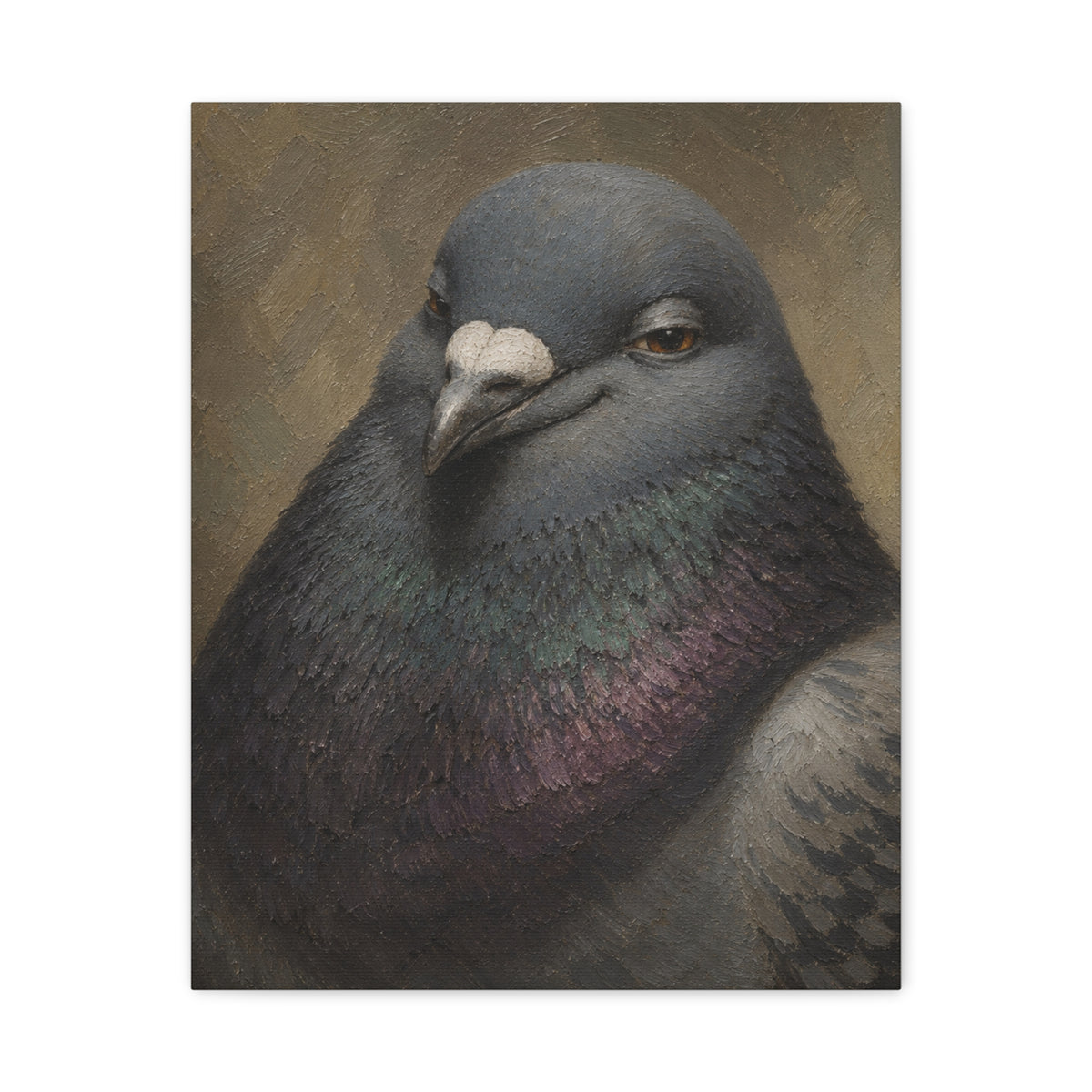 Regal Pigeon Portrait Matte Canvas Print — 'Smug Satirical Plump Pigeon'