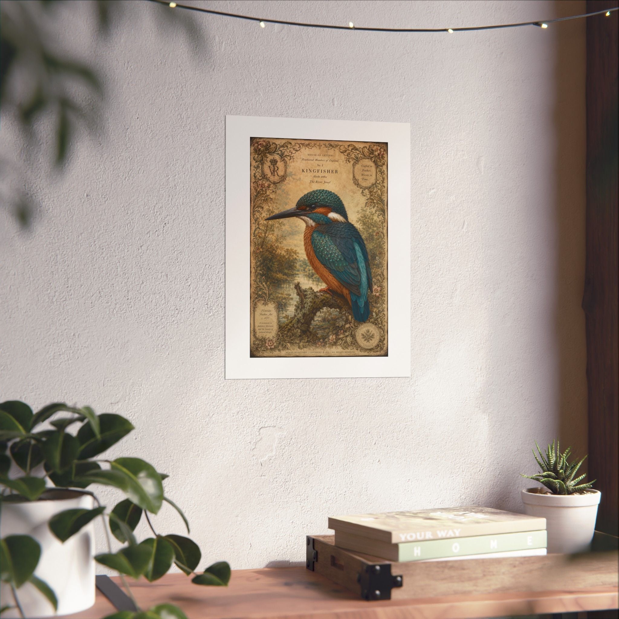 Kingfisher Vintage Illustration Matte Poster — Antique Bird Wall Art