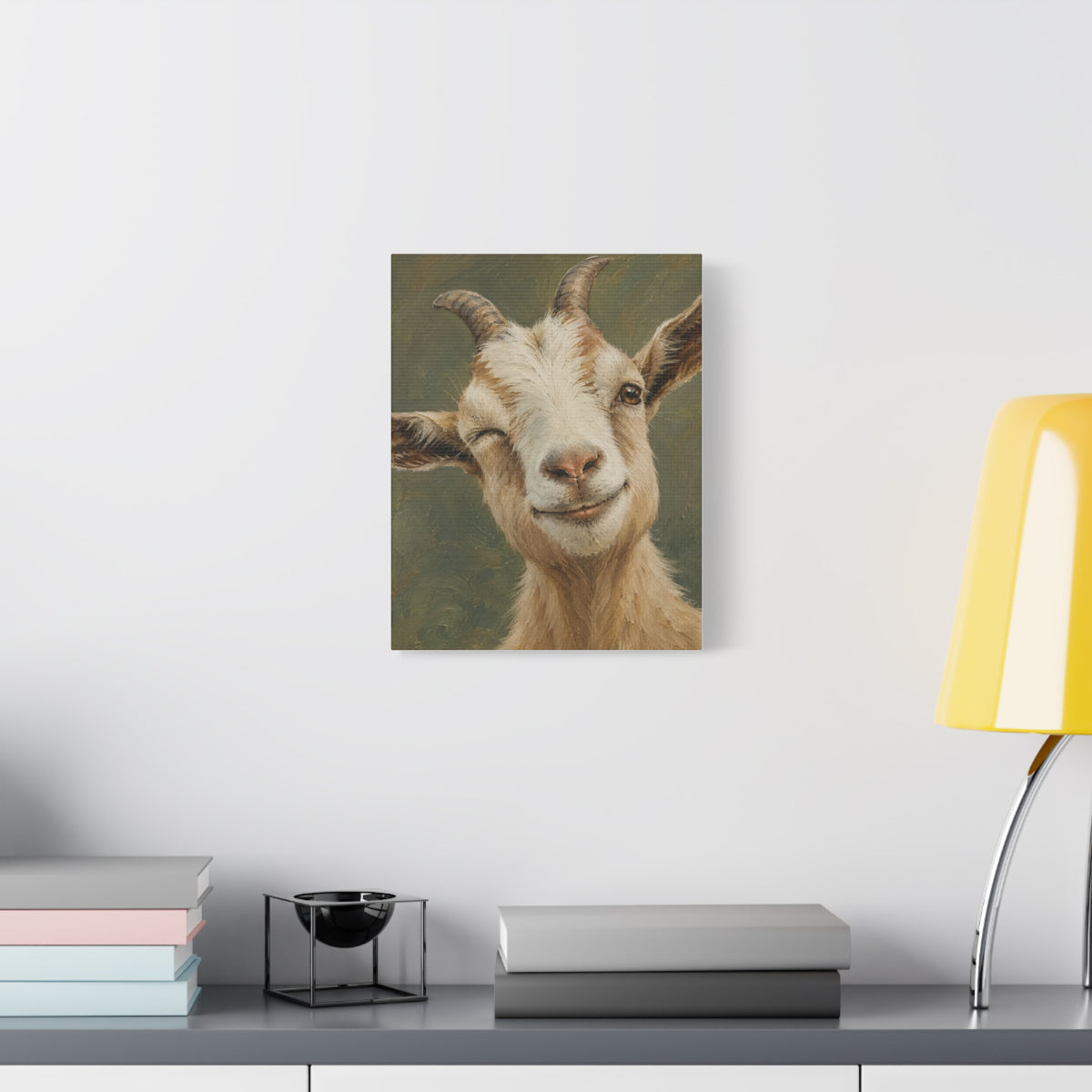 Winking Goat Canvas Art – Matte Stretched Farm Animal Wall Decor