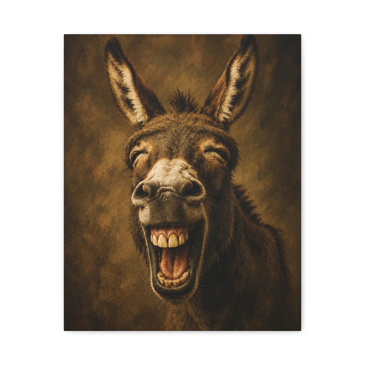 Laughing Donkey Matte Canvas Art – Humorous Animal Wall Décor, Stretched 1.25"