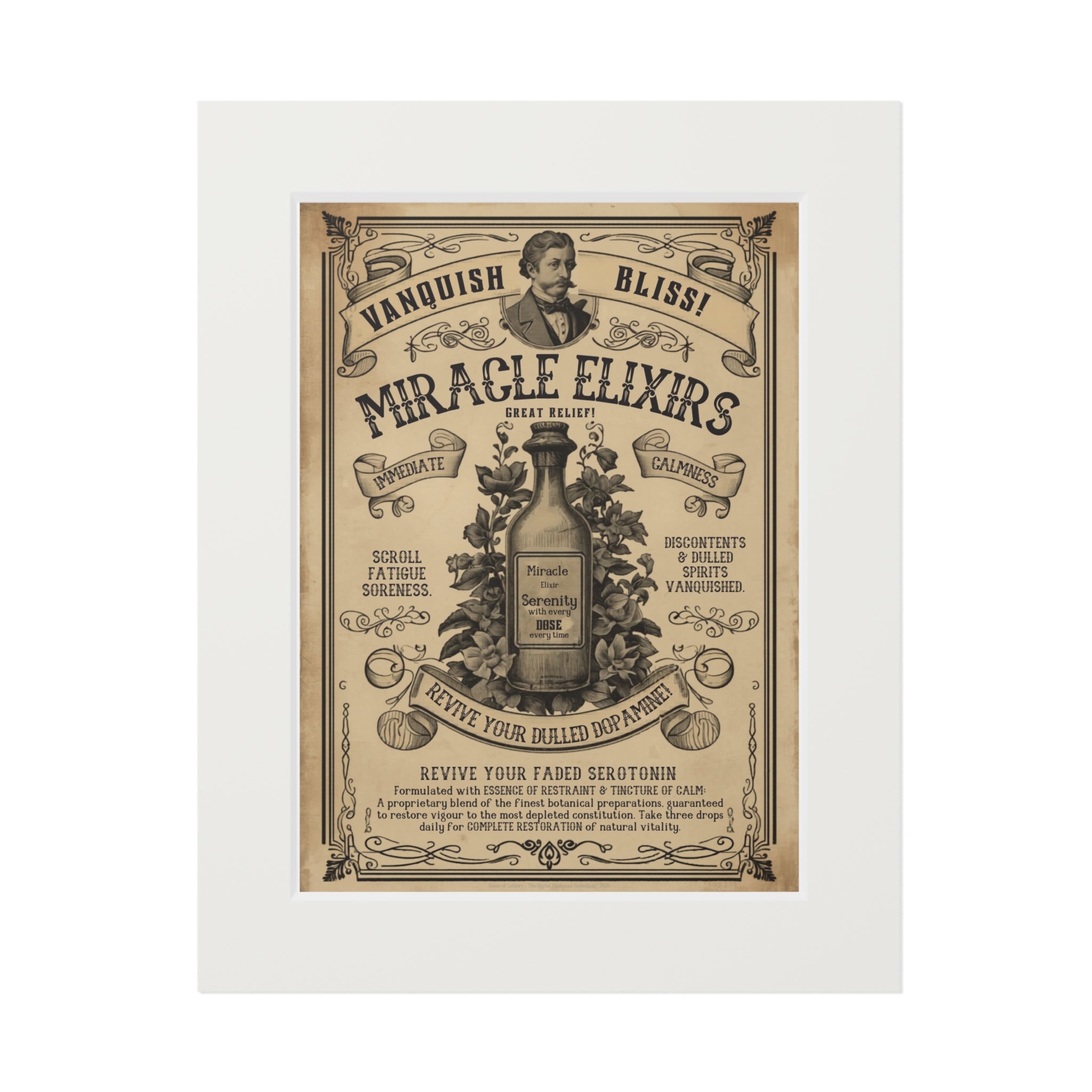 Vanquish Scroll Fatigue (Miracle Elixirs No. 01) — Satirical Fine Art Print