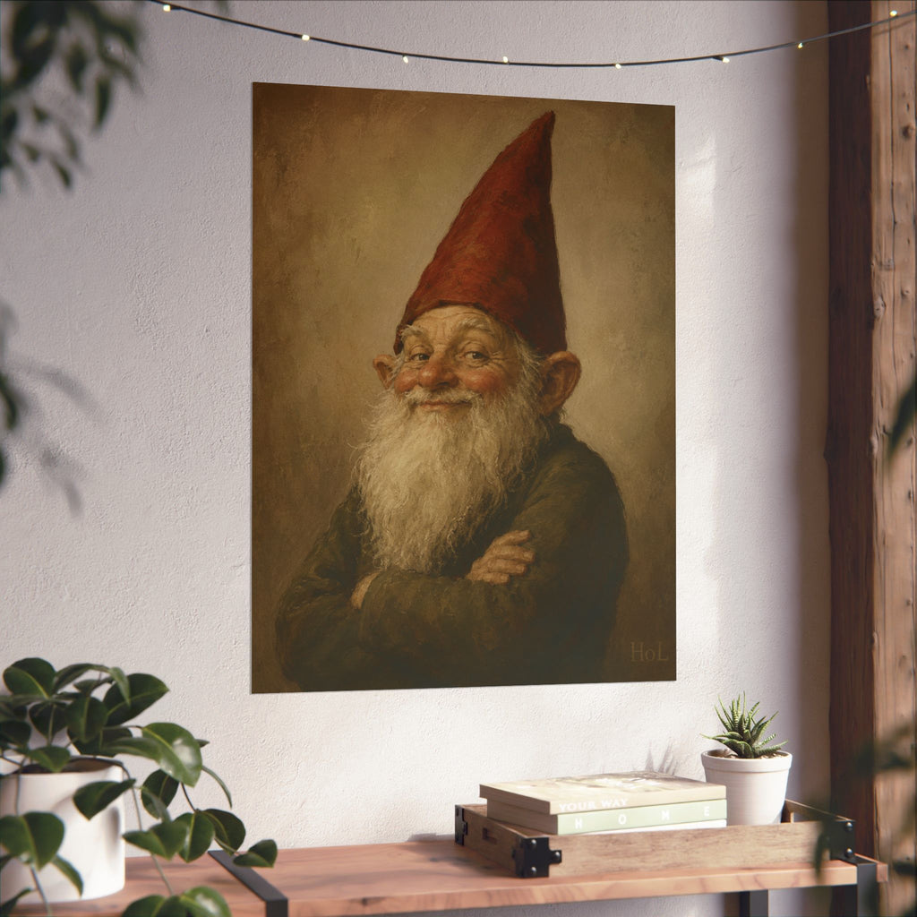 Vintage Smiling Gnome Poster — Matte Vertical Wall Art