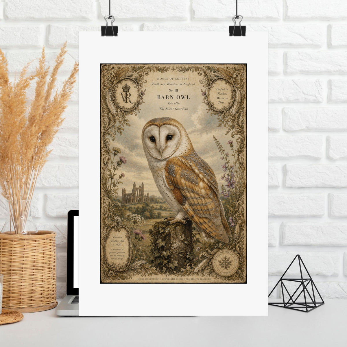 Barn Owl Vintage Print Poster — Matte Vertical Wall Art