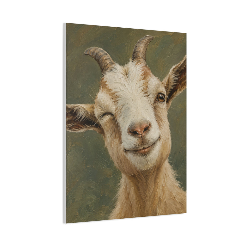 Winking Goat Canvas Art – Matte Stretched Farm Animal Wall Decor