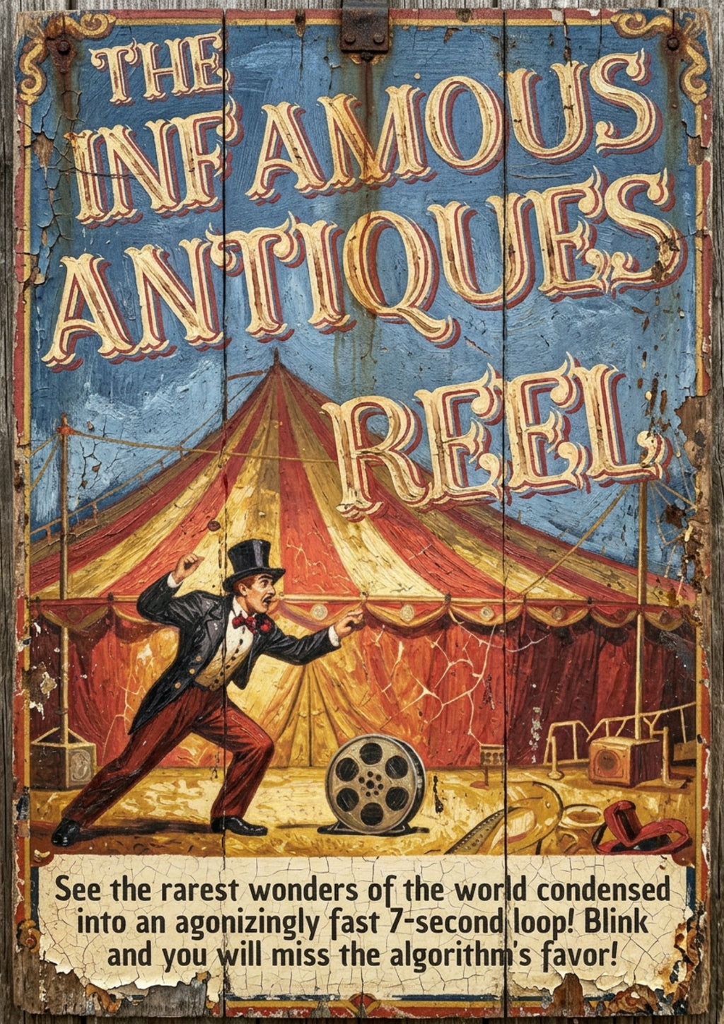 Infamous Antiques Reel Vintage Art Print — Satirical Antiques Sign
