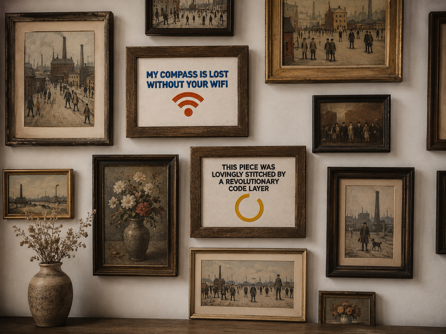 Ironic Error 404 Computer Terminal Poster — Modern Satire Embroidery Print