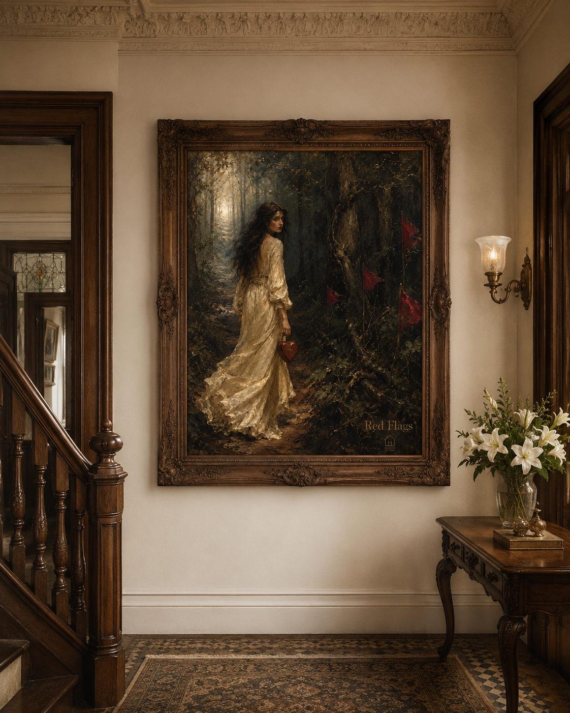 Red Flags — Satirical Fine Art Pre-Raphaelite Oil Print