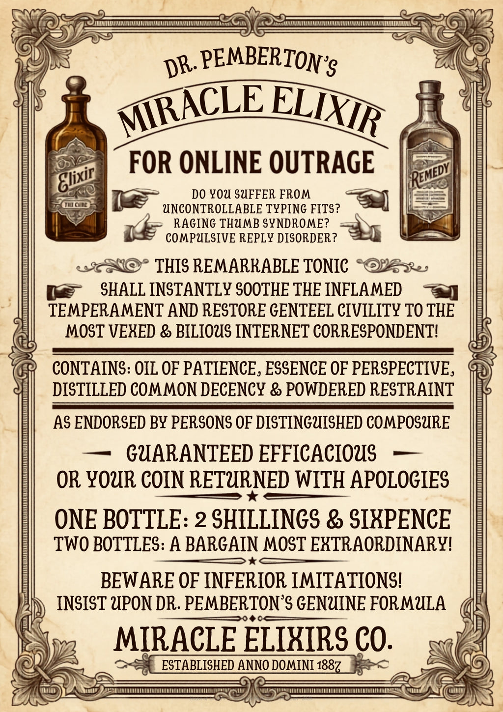 Vanquish Scroll Fatigue (Miracle Elixirs No. 01) — Satirical Fine Art Print