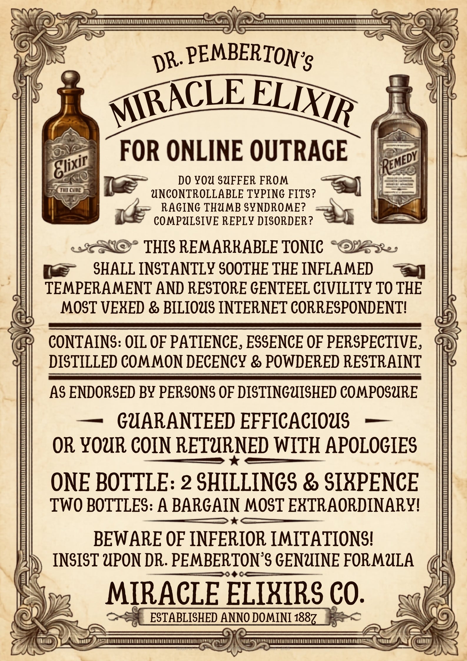 Vanquish Scroll Fatigue (Miracle Elixirs No. 01) — Satirical Fine Art Print