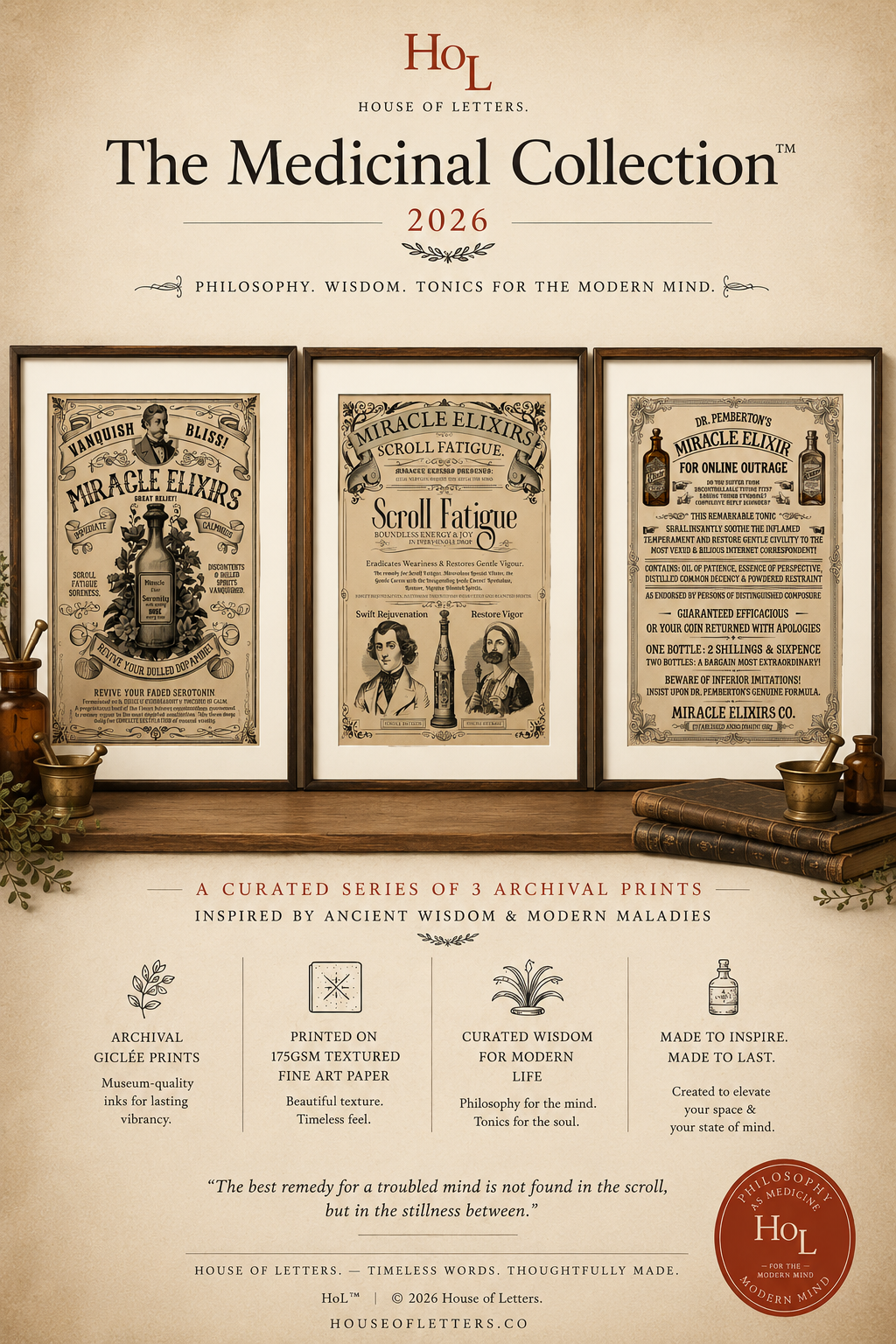 Vanquish Scroll Fatigue (Miracle Elixirs No. 01) — Satirical Fine Art Print