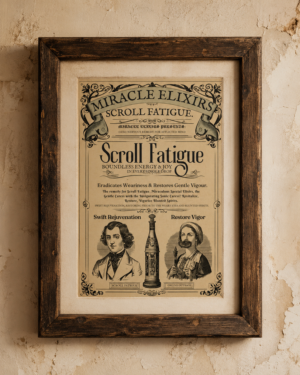 Vanquish Scroll Fatigue (Miracle Elixirs No. 01) — Satirical Fine Art Print