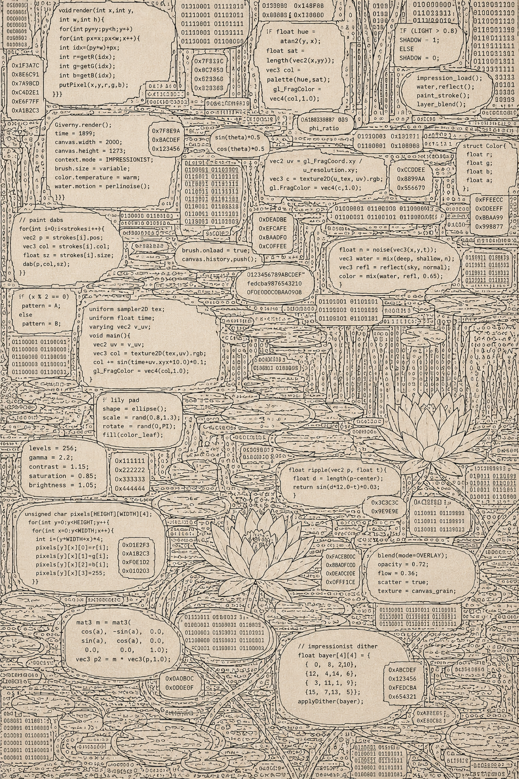 Monet Coded Art Print | Abstract Programmed Flowchart Poster | Tech & Fine Art Fusion