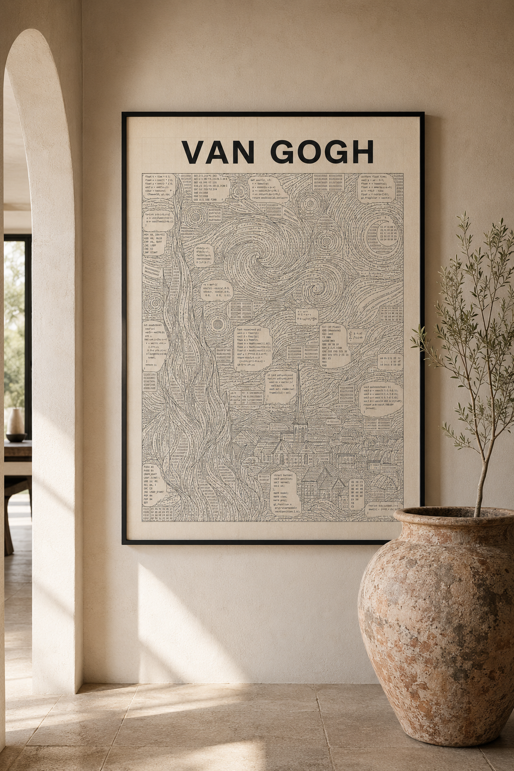 Van Gogh Coded Art Print | Abstract Programmed Flowchart Poster | Tech & Fine Art Fusion