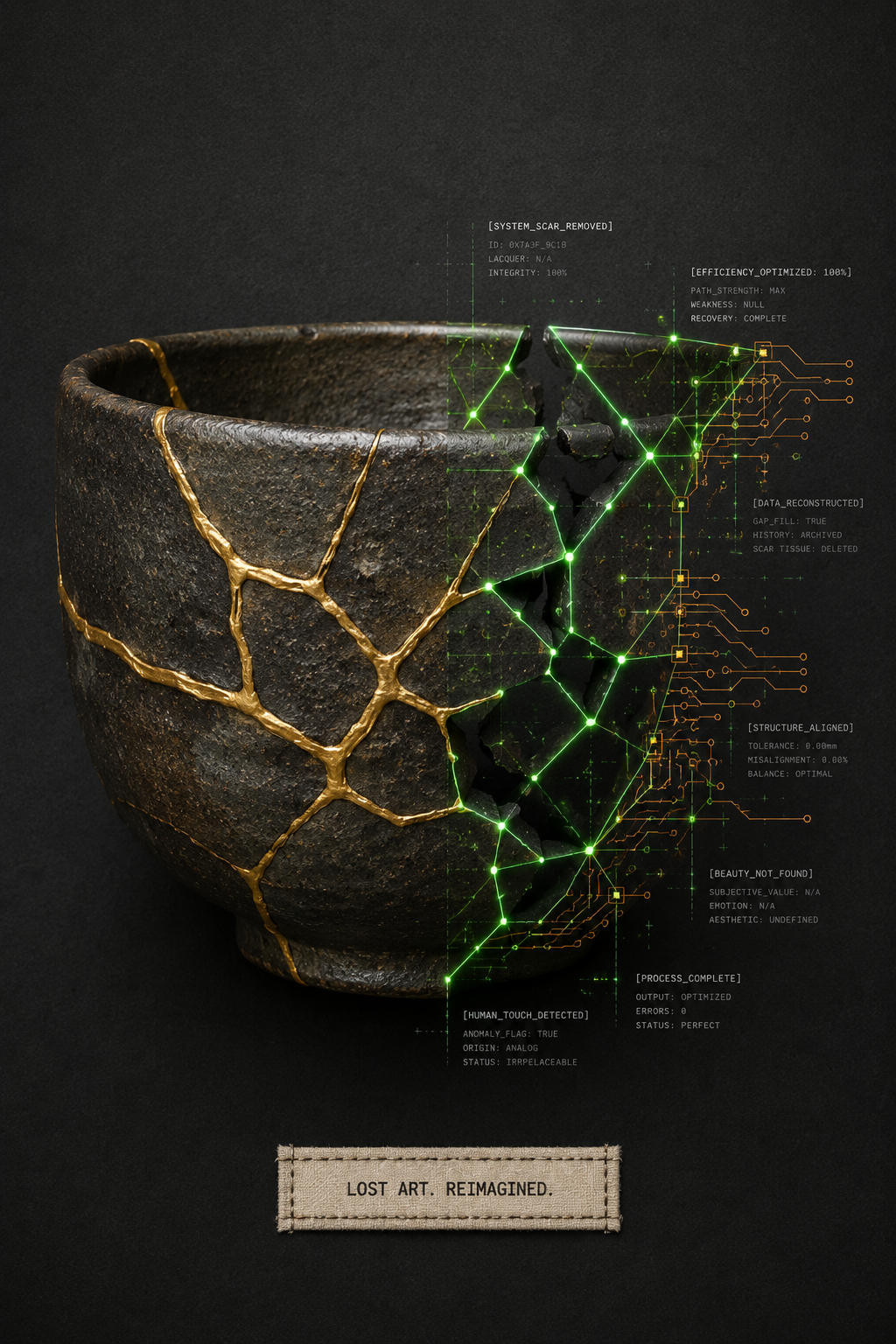 Lost Art. Reimagined. — Japanese Kintsugi & Tech Overlay Print | Premium Matte Wall Art