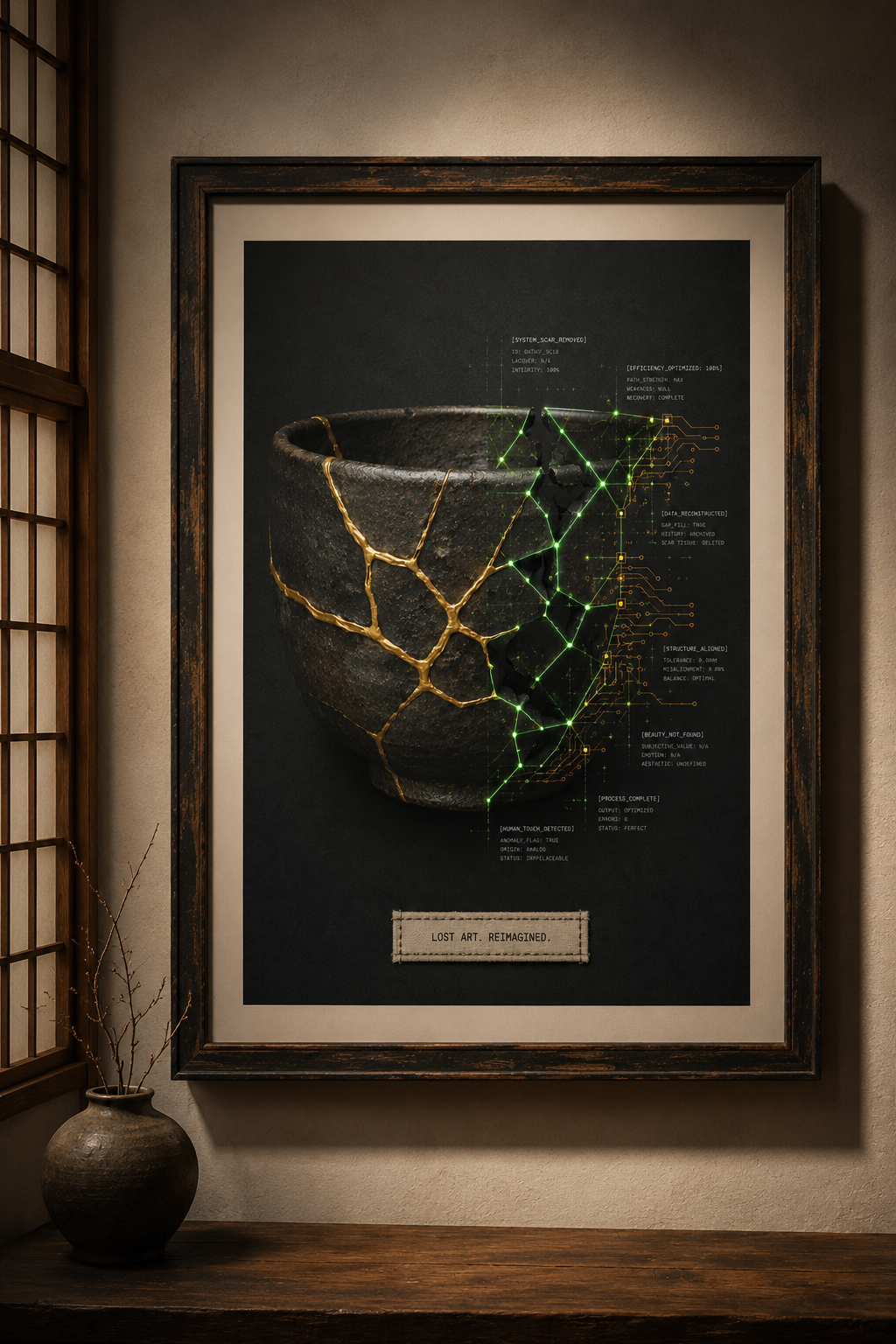 Lost Art. Reimagined. — Japanese Kintsugi & Tech Overlay Print | Premium Matte Wall Art