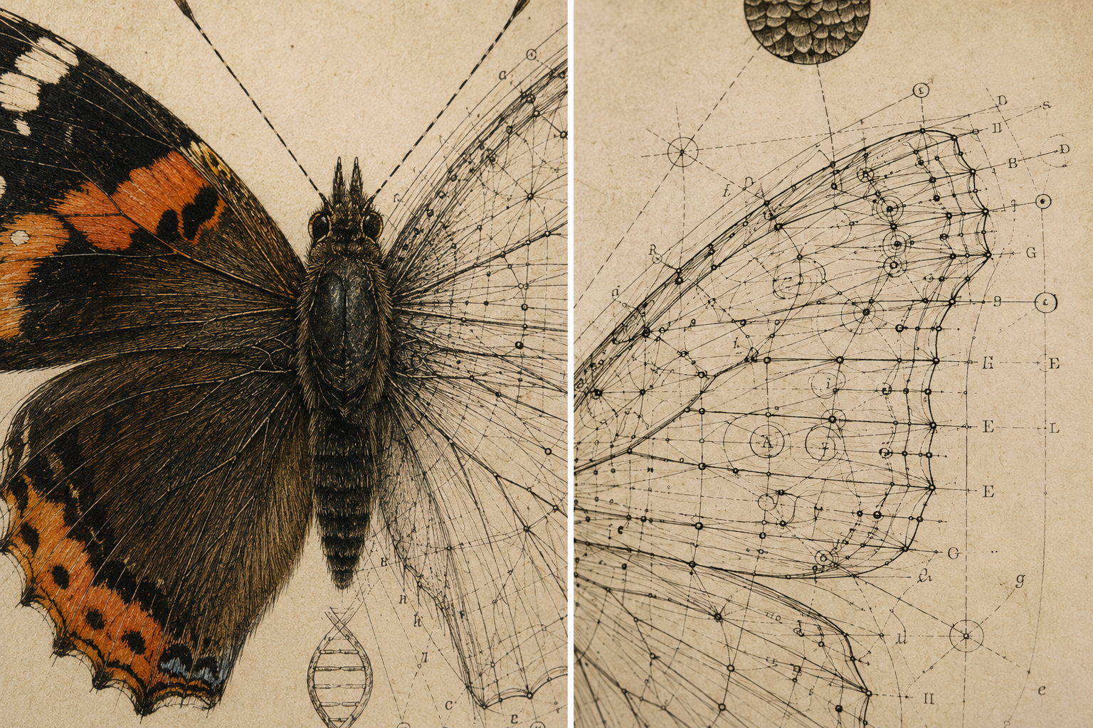 The Anatomy of Metamorphosis" Premium Art Print - The Poetry of Nature Meets the Code of Life