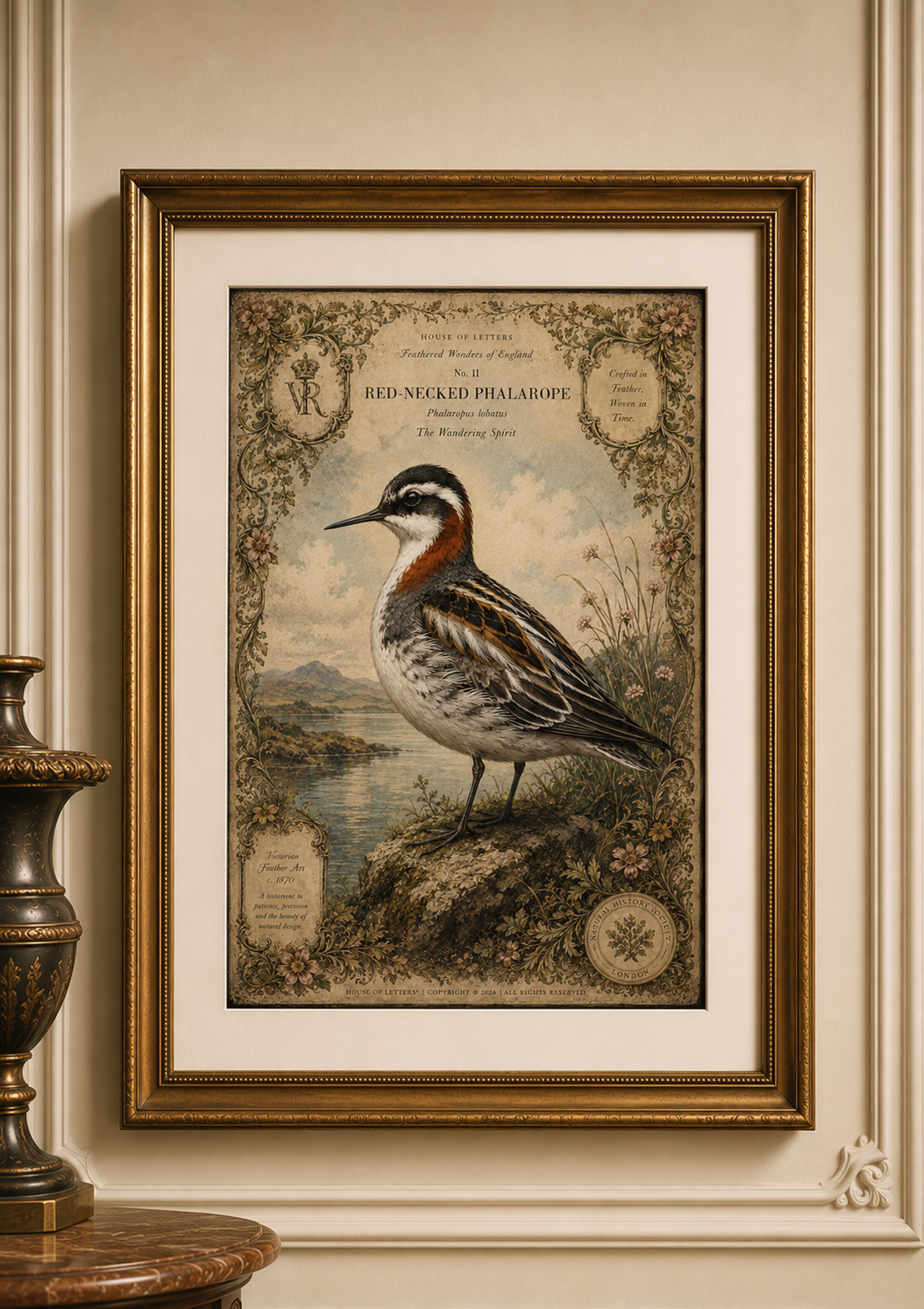 Vintage Shorebird Poster — Red-necked Phalarope Matte Print