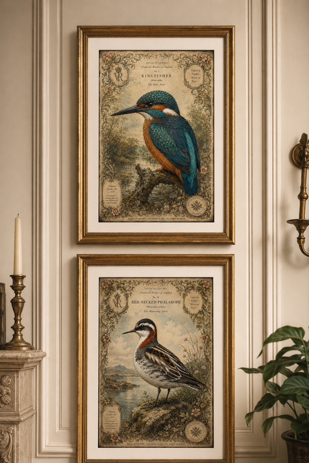 Vintage Shorebird Poster — Red-necked Phalarope Matte Print