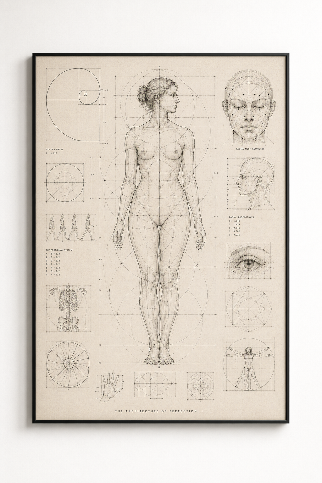 Anatomical Study Matte Poster — Vintage Human Proportions Print
