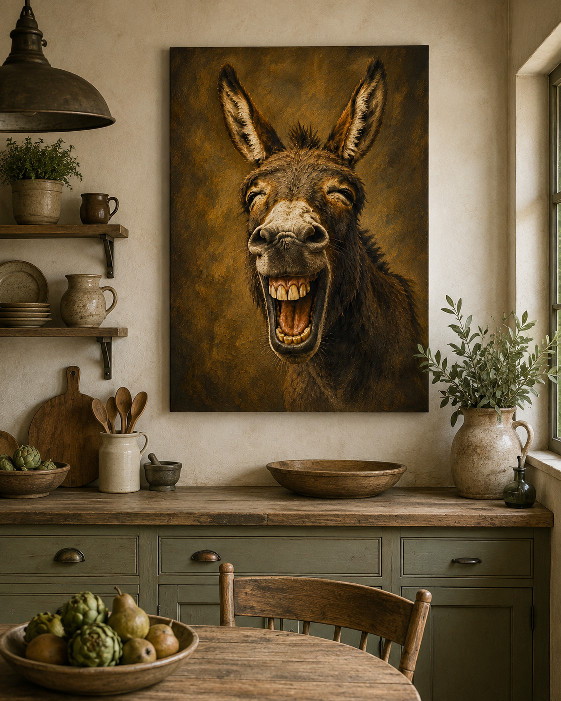 Laughing Donkey Matte Canvas Art – Humorous Animal Wall Décor, Stretched 1.25"