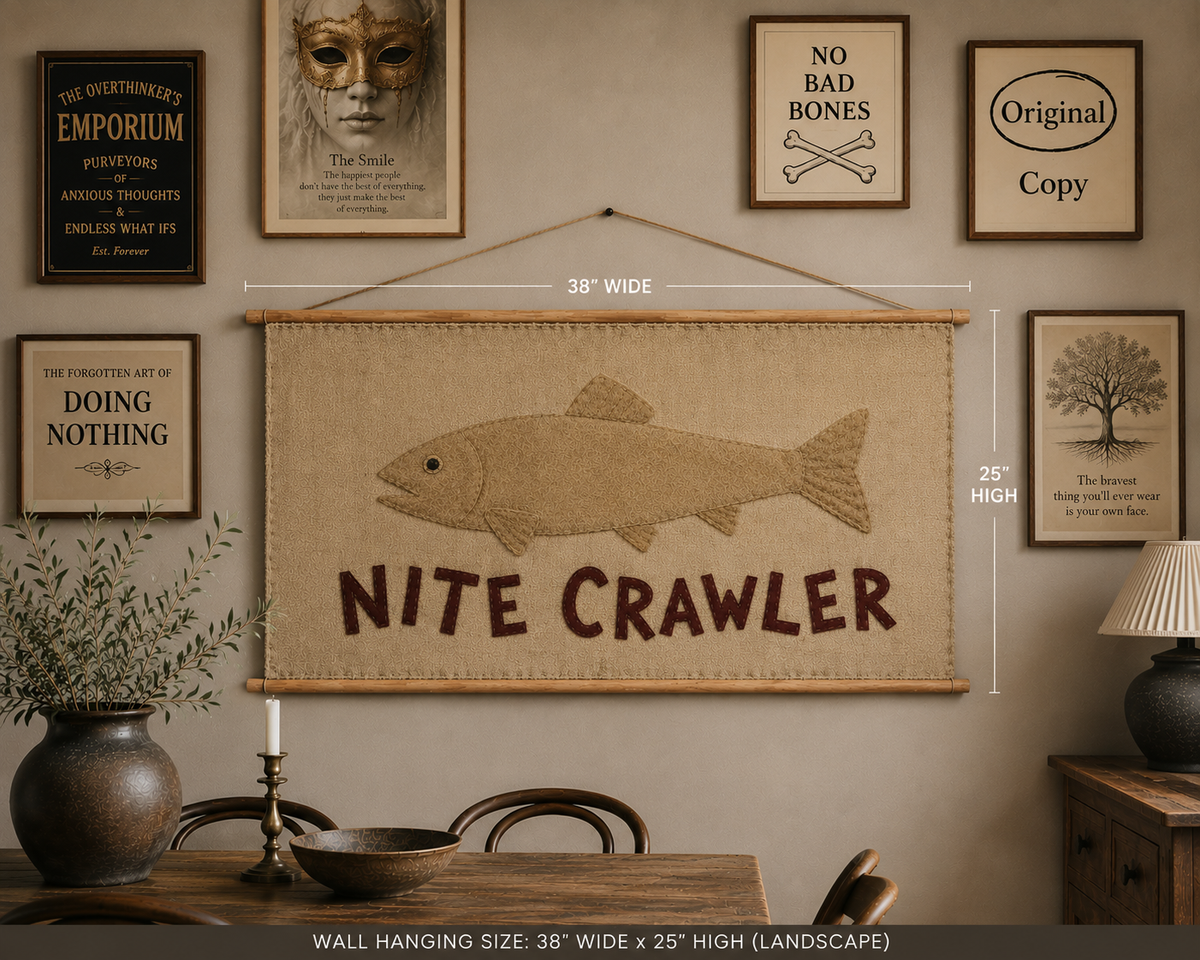 Nite Crawler Fish Wall Tapestry — Rustic Fishing Decor